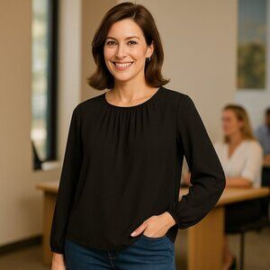 J by J Crew Women Black Chiffon Blouse Size 2 Classic Minimalist Office Top